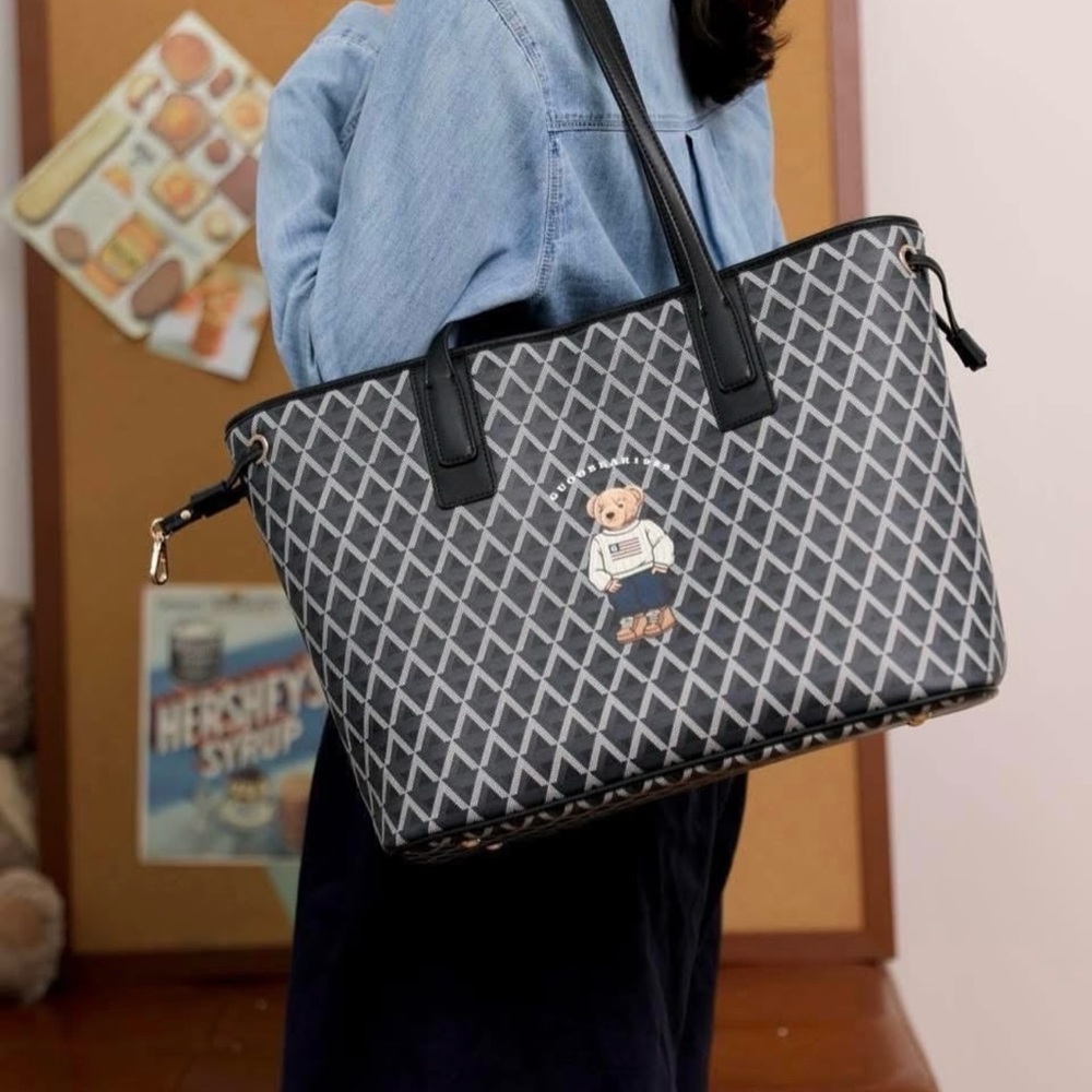 Black and Gray Patterned Tote Bag